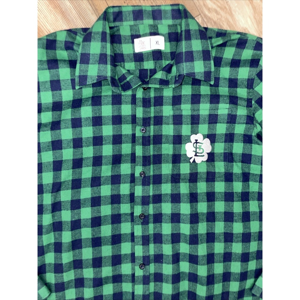 Women's MLB St. Louis Shamrock Green/Blue Checkered Long Sleeve Shirt XL